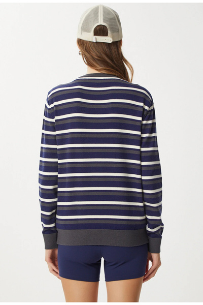 jöns since 1997 Tricotaj cu dungi pentru femei Pulover subțire bleumarin