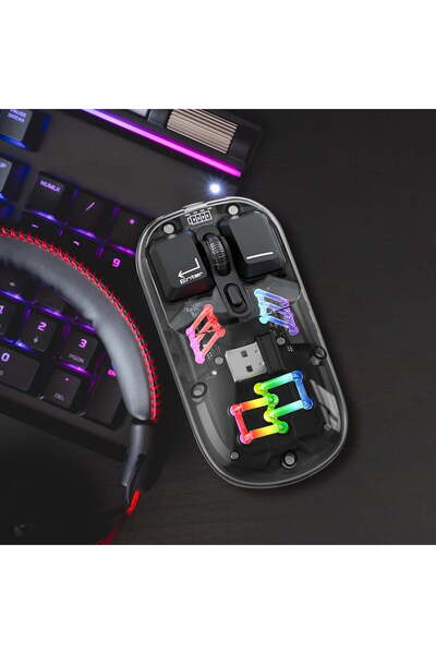 HYX Transparent Wireless Mouse – 2.4G & Bluetooth 5.0, Type-C Rechargeable, RGB, 1600 DPI