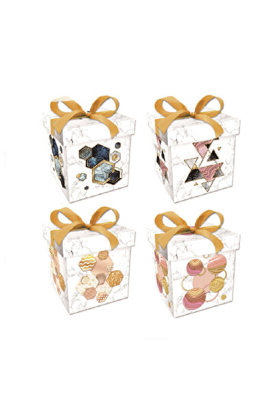 Mirific Party Set de 4 cutii cadou, alb, auriu, gri, roz, albastru, 15x15x15 ...