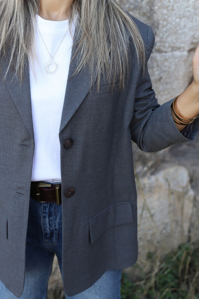 bytugcekaya Gray Oversized Polyviscose Blazer Jacket