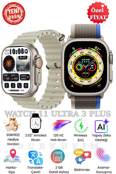 DURKHEİM Watch11 Ultra 3 Plus Akıllı Saat| ChatGPT|NFC|Arama-Konuşma|Mesaj Yanıtlama IOS&Android Uyumlu