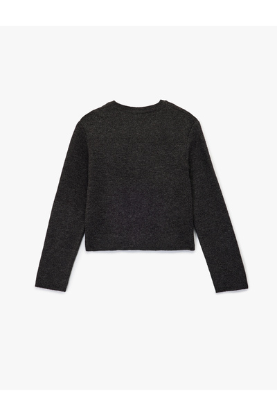 Koton Gold Button Detailed Long Sleeve Crew Neck Knitwear Cardigan with Pockets