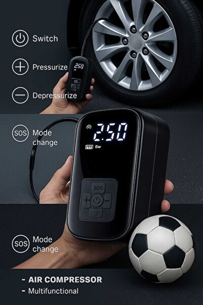 Universal Taşınabilir Dijital Ekranlı Şarjlı Hava Kompresörü | Araba, Motosik...