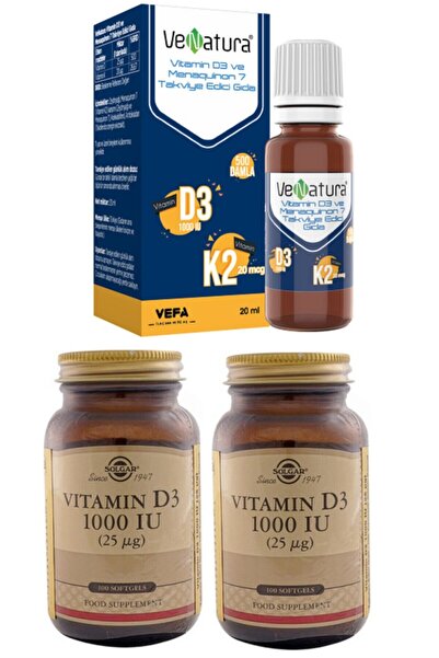 VeNatura D3k2 20 مل قطرات + سولجار D3 1000 وحدة دولية - كبسولات فيتامين د و ك * 2 قطعة