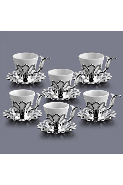 KT HOME Turkish Coffee Cup Set Presentation Set for 6 People Tulip Patterned Coffee Set