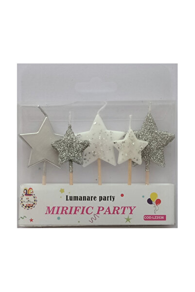 Mirific Party Set de 5 lumânări pentru tort, albe și argintii cu sclipici, 3 ...