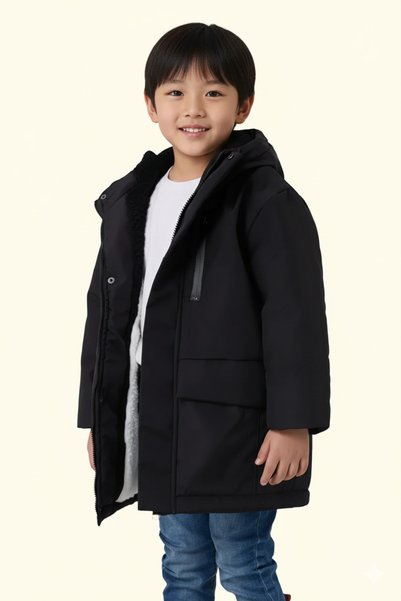 blayn jeans Erkek Çocuk Kürklü Su Ve Rüzgar Geçirmez Kapüşonlu Kışlık Mont & Kaban & Parka