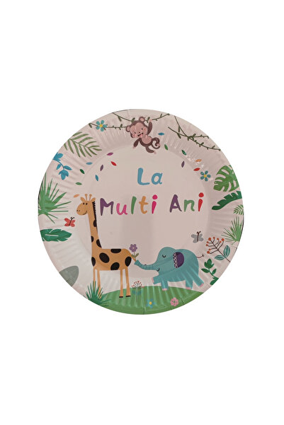 Mirific Party Set of 8 multicolor cake plates, 18 cm, jungle animals, Happy B...