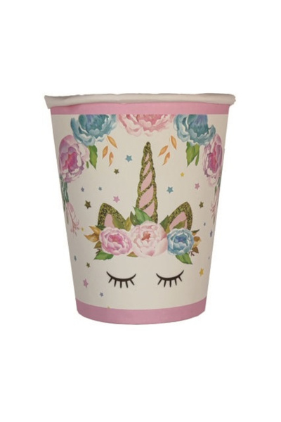 Mirific Party Set of 8 multicolor paper cups, 8.7 cm, unicorn