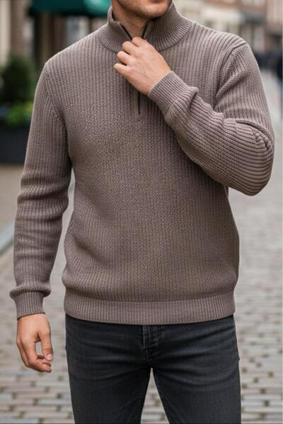 Oksit Nex Half Zipper Mock Neck Thick Men's Sweater