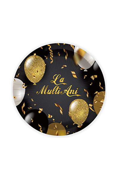 Mirific Party Set de 8 farfurii pentru tort, negru/auriu/argintiu, 18 cm, bal...