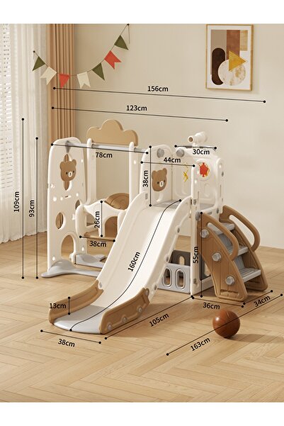 FULLJOY 3-in-1 Slide and Swing Set with Basketball Hoop for Kids, Indoor and Outdoor Playground Set for Toddlers