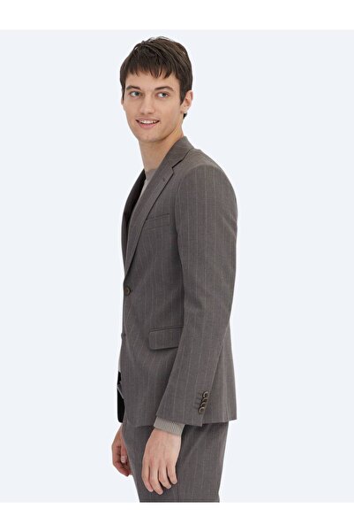 Kip Brown Striped Modern Fit Wool Blend Suit