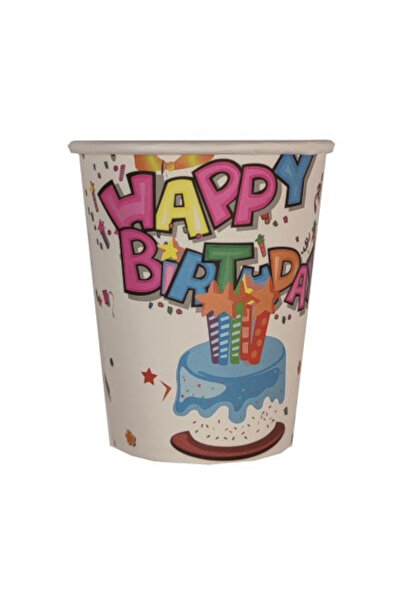 Mirific Party Set of 8 multicolor cardboard paper cups, 8.7 cm, happy birthday