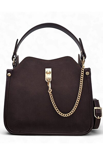Evident Brown Nubuck Chain Accessory Detailed Hand & Shoulder Women's Bag