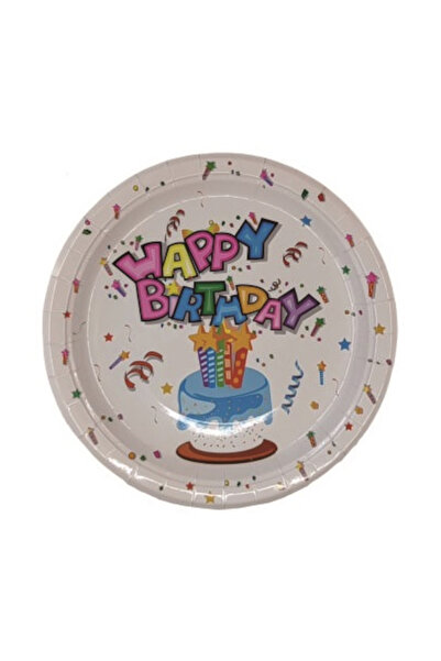Mirific Party Set of 8 multicolor cake plates, 18 cm - Happy Birthday