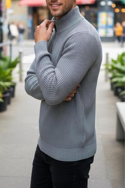 Oksit Nex Half Zipper Mock Neck Thick Men's Sweater