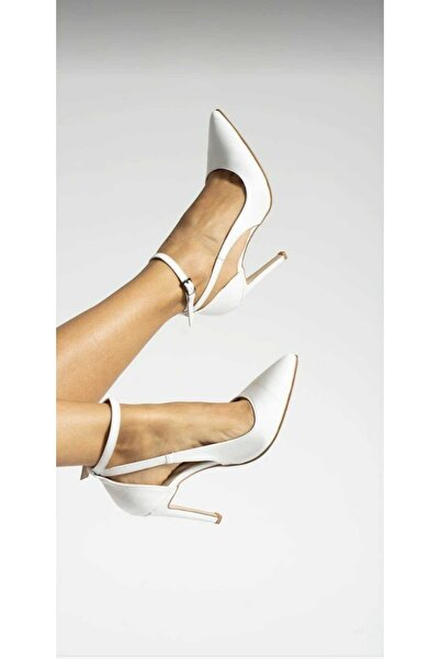 nuvilo حذاء نسائي بكعب رفيع وحزام أبيض بطول 10.5 سم