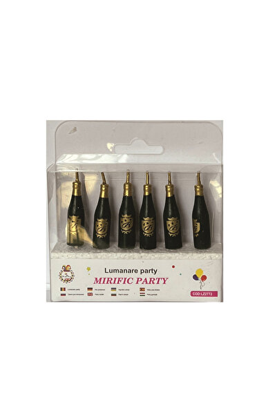 Mirific Party Set of 6 cake candles, black and gold, 5 cm, bottle-shaped, PPL...