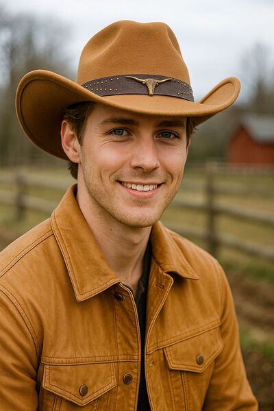 FELLMENS Camel Accessory Detailed Stamped Cowboy Men's Hat