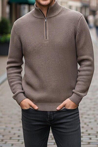 Oksit Nex Half Zipper Mock Neck Thick Men's Sweater