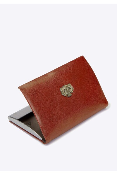Wittchen Men's Leather Business Card Case with Coat of Arms, Classic Light Brown, Light Brown,