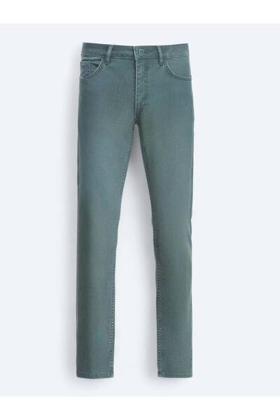 Kip Khaki Slim Fit Denim Cotton Blended Trousers