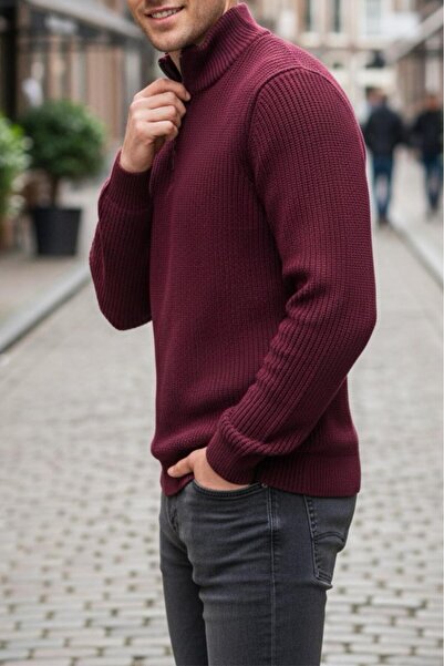 Oksit Nex Half Zipper Mock Neck Thick Men's Sweater