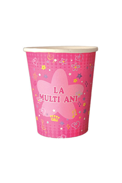 Mirific Party Set of 8 pink paper cups, 8.7 cm, star, 'Happy Birthday'