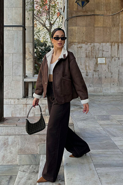 ASEDE Buttoned Suede Jacket with Pockets and Fur Inside