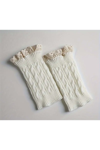 ACAR TAKI Fashionable, Stylish, Knitted Lace, Soft Inside the Boot, Flexible, Leg Warmers for Women-Red White Acr7565