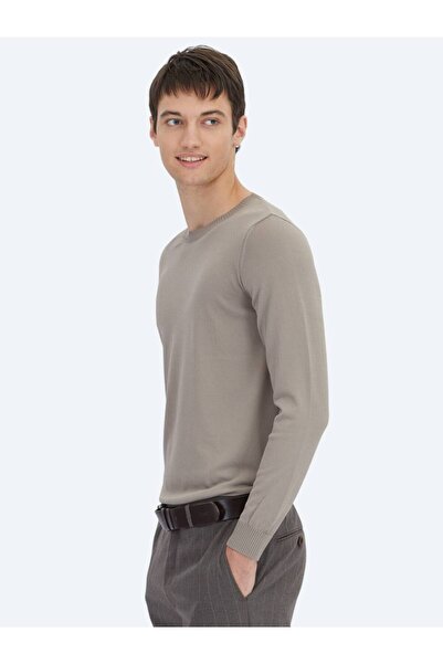 Kip Light Mink Crew Neck Plain Knit Sweater Sweater