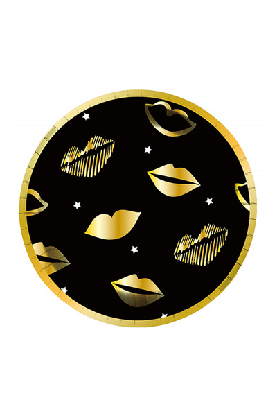 Mirific Party Set of 8 cake plates, gold and black, 18 cm, lips design (PZ3835)