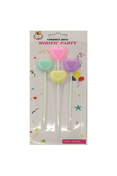 Mirific Party Set of 4 cake candles - green, purple, gold, 14 cm, heart-shaped