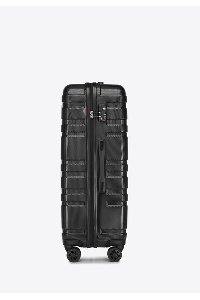 Wittchen Valiză mare din policarbonat pentru bărbați, neagră în relief, policarbonat negru