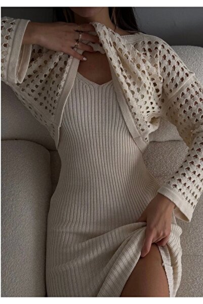 By Kuzey Aras Knitwear Dress with Holes Knitwear Blouse Set