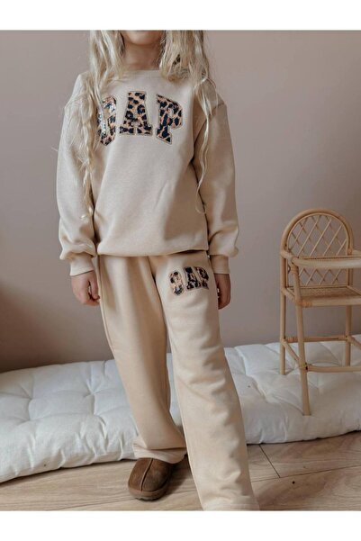 Jolly Kids Girl's Leopard Patterned Sweatshirt Winter Tracksuit Set