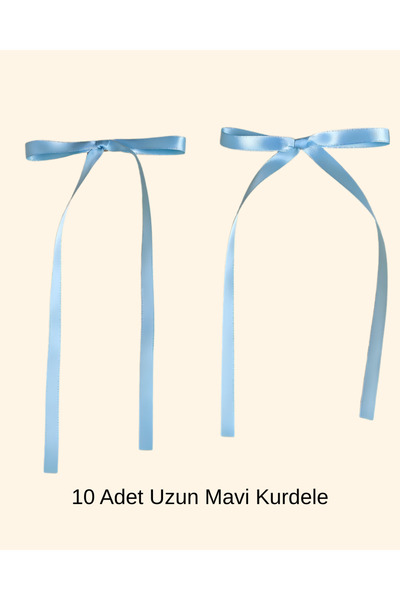 Organizasyon Pazarı 10 Adet Uzun Mavi Kurdele Dekoratif Saten Fiyonk Hediye P...