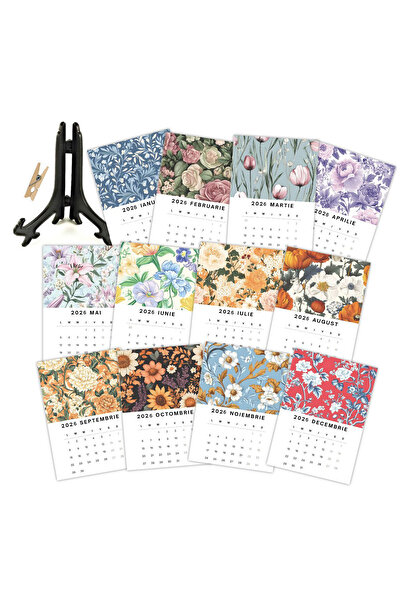 BUNILU Elegant decorative flower calendar, 2026, desk calendar with black stand