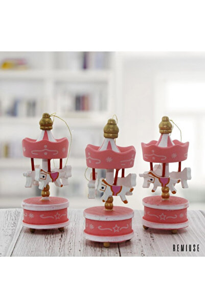 Remiuse 6'lı Ahşap Atlıkarınca Seti Yılbaşı Süsü Kutulu Bebek Odası Parti Dekor Pembe/Beyaz Hediye