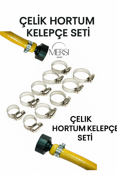 Mersi SHOP 10 Parça Paslanmaz Çelik Hortum Kelepçesi Seti Farklı Ölçüler Su Yağ Hava Boru Bağlantı