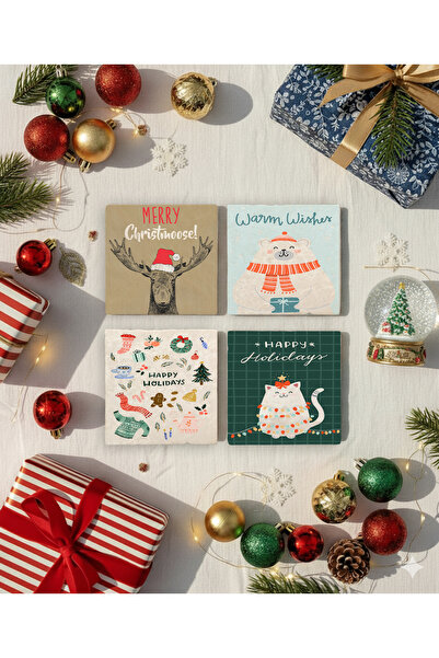 Creatick Design New Year's Themed Stone Coasters, New Year's Gift, Set of 4, ...