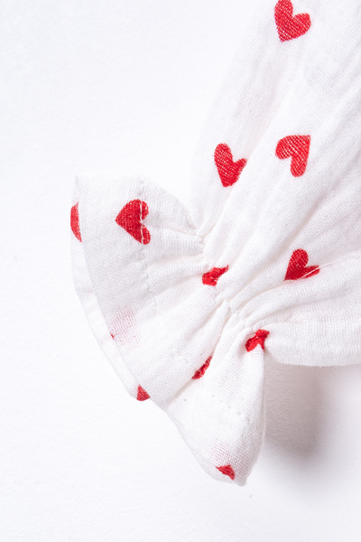 FURYATEX 100% Cotton Organic Double Layer Muslin Heart Patterned Round Neck 3-Piece Baby Romper Set