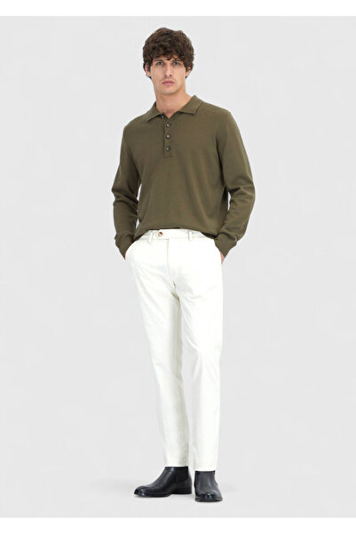 Ramsey Khaki Polo Neck Plain Knit Sweater