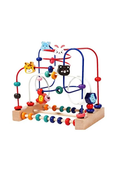 Eom Jucărie labirint din lemn cu mărgele colorate pentru copii 1-3 ani – jucă...