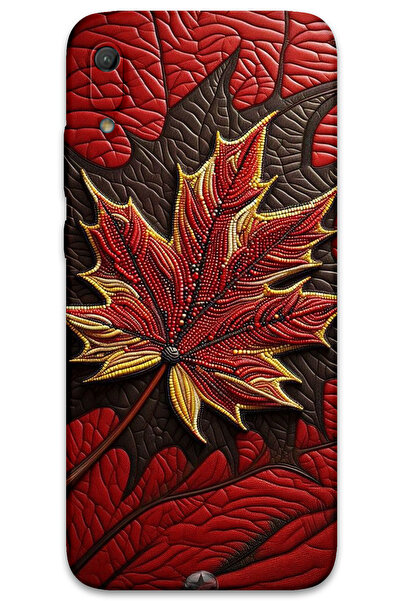 MRCİLETİSİM غطاء خلفي لهاتف هواوي Y6 2019 بنمط HD مطبوع - أوراق حمراء