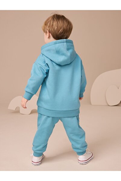 Next Baby Cotton Blue Printed Hooded Sweatshirt Long Sleeve Bottom Top Set