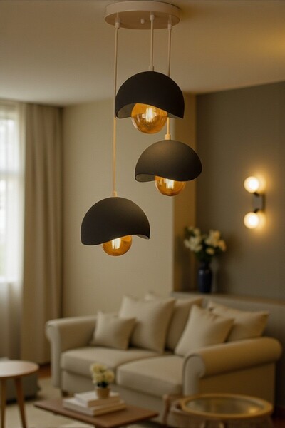 Dropcek eticaret Üçlü Siyah Beton Görünümlü Modern Sarkıt Avize, Vegan, Toz T...