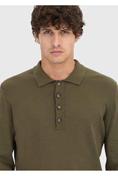 Ramsey Khaki Polo Neck Plain Knit Sweater