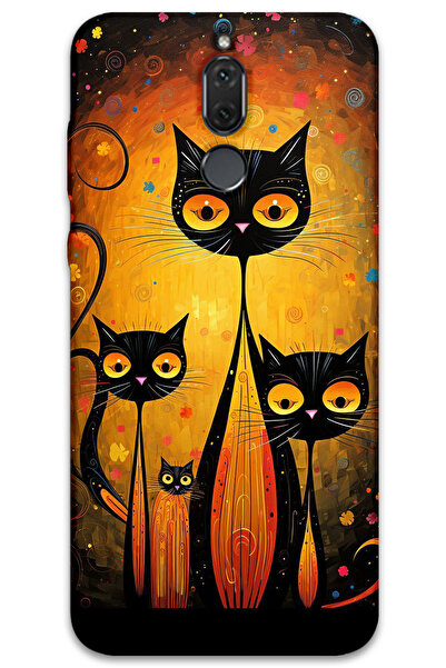 MRCİLETİSİM غطاء خلفي لهاتف هواوي ميت 10 لايت بنمط HD مطبوع - القطط
